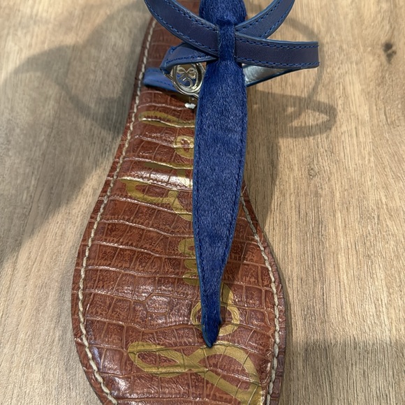 Sam Edelman Blue Leather & Faux Fur Sandals - Picture 2 of 5